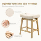 Counter Height Bar Stools Set of 3 for Kitchen Counter, Backless Farmhouse Island Short Barstools No Back with Padded Fabric Saddle Seat & Solid Wood Legs Modern 24 inch Counter Top Bar Chairs, Khaki