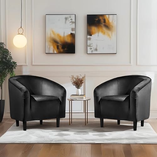 Yaheetech Compact Velvet Accent Chairs Set of 2 for Small Spaces, Black | Compact Cozy Barrel Chairs with a Curved Silhouette, Upholstered Furry Armchair for Small Spaces, Living Room Bedroom Corner