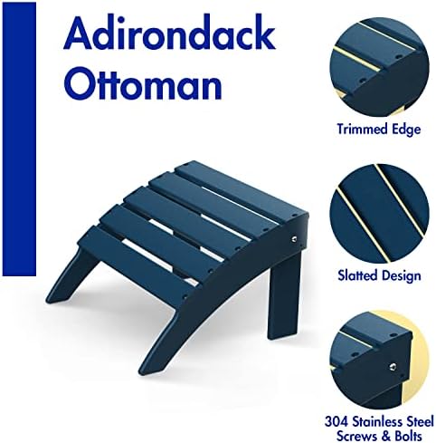 BRIOPAWS Adirondack Ottomans | Folding | Set of 2 | HDPE Plastic | Blue Outdoor Foot Rest | All Weather | Patio Footrest for Adirondack Chair | Foot Stool for Deck Porch | 19.7W x 18.5L x 13H Inch