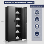 Guizeeopo Metal Storage Cabinet with Adjustable Shelves, Garage Storage Cabinets with Doors and Shelves, File Cabinets for Home Office, Kitchen Pantry Cabinet, 71'H, Black