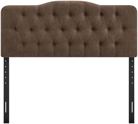 Modway Annabel Premium Linen Blend Queen Headboard in Cocoa - Soft Fabric Headboard Only with Diamond Button Tufting and 7 Height-Adjustable Positions