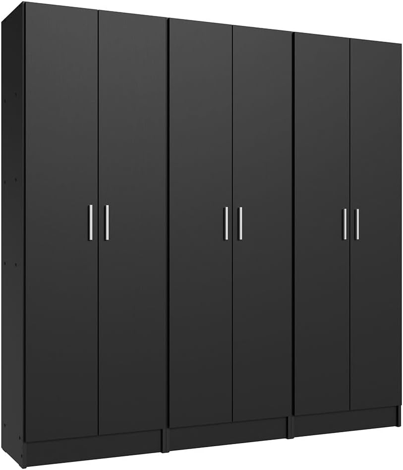 Madesa Kitchen Set 3 Pantry Storage Cabinet with 15 Utility Shelves 71'L Wooden Organization Unit for Kitchen - Black