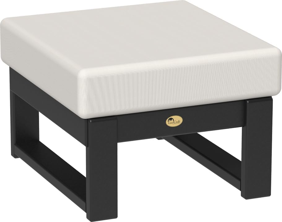 LuxCraft Poly Lanai Deep Seat Cushioned Outdoor Ottoman Table Padded Footrest Foot Stool for Outside Patio Deck Pool Porch Garden - USA Amish Made (Black, Canvas Fabric)
