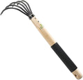 15inch Wood Hand Japanese Claw Rake NonSlip Rubber Handle, Military Grade Steel 5 Tine Cultivator Gardener for Pulverized and Aerated Soil
