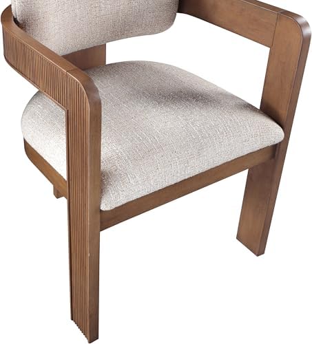 Meridian Furniture Sacha Linen Blend Dining Chair, Beige, Set of 2 | Dining Chair Crafted With Art Deco Fluted Wood, Linen Textured Fabric, And An 18.75" Seat Height: 11093Beige-C