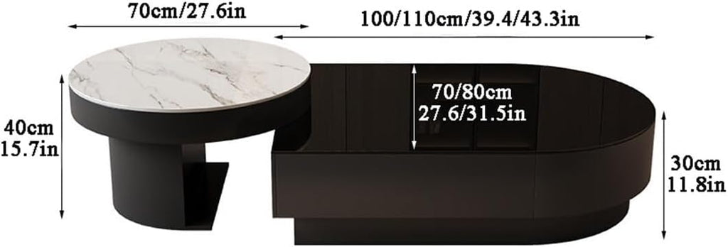 Contemporary Chic Sintered Stone Nesting Coffee Table Set of 2 with Drawer | Mesa de Centro para Sala with Storage, Multi-Purpose Accent Center Table for Living Room & Office(A,100cm/39.4in)