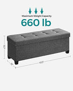 SONGMICS Storage Ottoman Bench, Foldable Foot Rest with Legs | End of Bed Bench, Storage Chest, 43.3 x 15 x 15.8 Inches, Load up to 660 lb, Slate Gray, MELISA Collection ULSF018G01