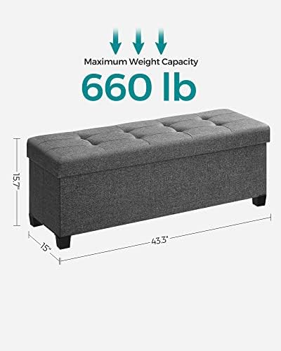 SONGMICS Storage Ottoman Bench, Foldable Foot Rest with Legs | End of Bed Bench, Storage Chest, 43.3 x 15 x 15.8 Inches, Load up to 660 lb, Slate Gray, MELISA Collection ULSF018G01