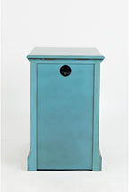 Blue Chairside End Table with USB Charging Ports, Acacia, Glass Construction