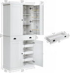 IRONCK 72" Kitchen Pantry Cabinet with Drawer and Sliding Racks, White | White wood pantry cabinet. 6 door shelves. 3 sliding racks. For kitchen, dining room, or hallway.