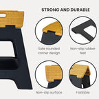 Vigar Compact Folding Step Stool, 16 in 2 Step, Black Bamboo Print | 16 in Foldable Stool, Lightweight Portable Design, Handle, Non Slip Surface, Space-Saving, Supports up to 330 lb