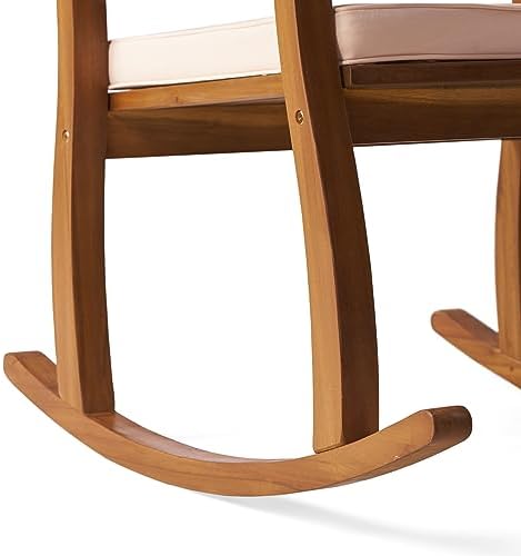 Christopher Knight Home Selma Acacia Rocking Chairs with Cushions, 2-Pcs Set, Teak Finish