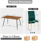 Howtek Rectangular Dining Table Set for 4, Mid Century Modern with 4 Dark Green Upholstered Velvet Kitchen Chairs, Dining Room Table Set for Kitchen, Breakfast Nook, Dining Room