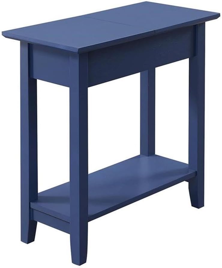 Pemberly Row Contemporary Flip Top End Table, 24" H x 11" W x 23" D, Blue Wood Finish, Narrow Silhouette with Storage Compartment, Hinged Tabletop, Functional Accent Table for Living Room or Bedroom