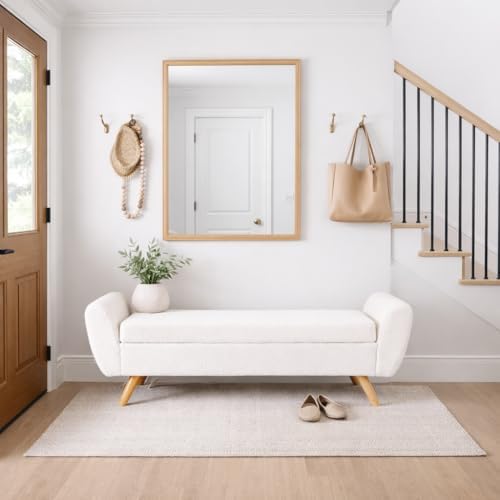 HomePop 60" Modern Storage Bench with Wood Legs - Sherpa Cream