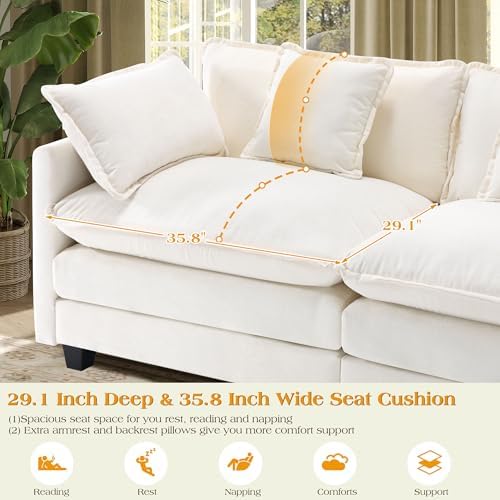 Hanherry Modular Sectional Sofa,Cloud Couch for Living Room,Modern Deep Seat Sofa Chenille Fabric Comfy Couches with Throw Pillows & Movable Ottoman for Apartment