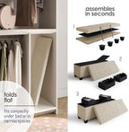 Storage Ottoman Bench with Bins, 43-in Storage Bench for Bedroom End of Bed, Folding Foot Rest Ottoman for Living Room Max 660lbs, Fabric Ottomans, Beige