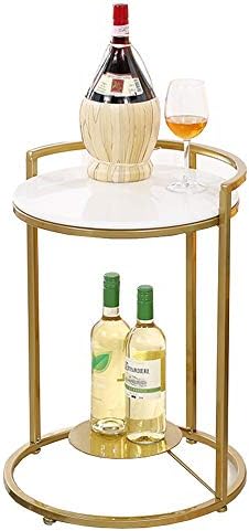 Telephone Table, Side Table Living Room Marble Small Round Table Telephone Table Golden Wrought Iron 2 Layer Corner Table Snack Table，16.9"×21.6" (Color:White)