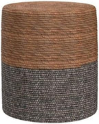 Wimarsbon Natural Seagrass Foot Stool, Hand Weaving Round Ottoman, for Living Room, Outdoor Seat (Natural & Blue)