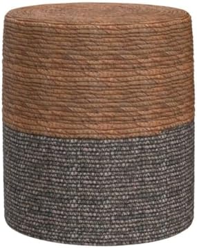 Wimarsbon Natural Seagrass Foot Stool, Hand Weaving Round Ottoman, for Living Room, Outdoor Seat (Natural & Blue)
