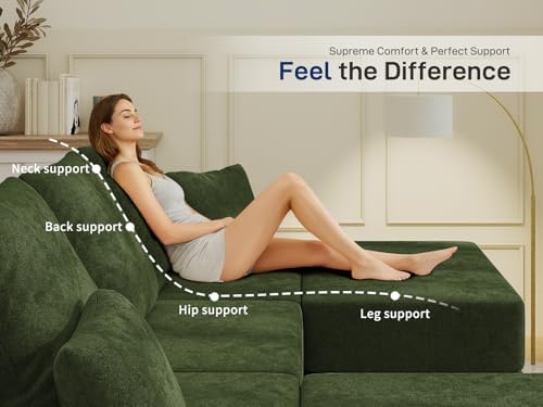 Cloud Modular Sectional Sofa, Comfy Couch for Living Room, Modern L-Shaped Couch with Reversible Chaise, Customizable Sleeper Sofa with Non Slip, No Assembly & Deep Seat, Green