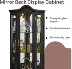 70" Lighted Corner Curio Cabinet,Inside Mirror Corner Glass Display Case with Tempered Glass Door for Living Room, Antique Collectibles, Wine & Bar Glass Storage, Lights Included
