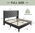 Feonase Full Size Bed Frame with Upholstered Wingback Headboard, Platform Bed and Heavy Duty Wooden Slats Support, Easy Assembly, Noise-Free, No Box Spring Needed, Dark Gray