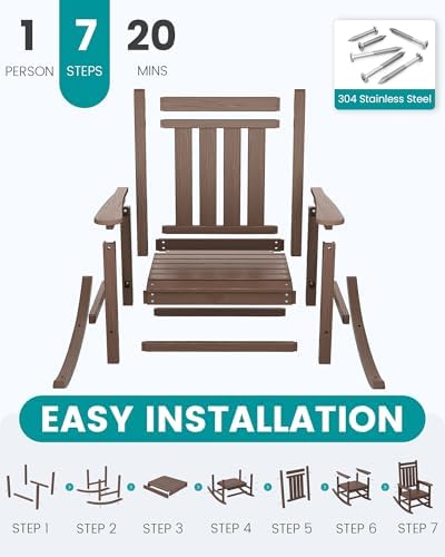 SERWALL Outdoor Rocking Chair Set of 2, HDPE Rocker for Adults, Brown | 21.1" Widened Seat adds Extra Comfort, Oversized Rocking Chair for Adults, All Weather Porch Rocker for Lawn Garden