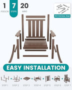 SERWALL Outdoor Rocking Chair Set of 2, HDPE Rocker for Adults, Brown | 21.1" Widened Seat adds Extra Comfort, Oversized Rocking Chair for Adults, All Weather Porch Rocker for Lawn Garden
