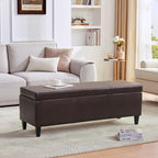 HUIMO Faux Leather Storage Ottoman Bench 50.3 Inch Extra Long PU Upholstered Bedroom Bench with Large Storage Space for The Living Room, Entryway, Bedroom Hold Up to 300lbs (Brown)