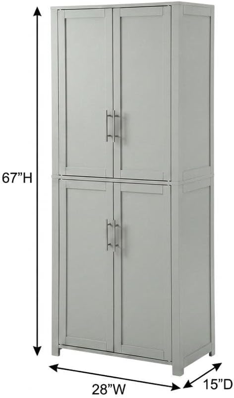 Furnifact Gray Tall Kitchen Storage Pantry, MDF Birch Veneer, Adjustable Shelves, Freestanding Pantry Cabinet for Kitchen Dining