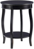 BOWERY HILL Round Wood End Table with Shelf, 18.5 x 24 in, Black Finish, MDF and Pine Wood, Bentwood Skirt, Contemporary Accent Table for Living Room or Bedroom