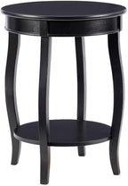 BOWERY HILL Round Wood End Table with Shelf, 18.5 x 24 in, Black Finish, MDF and Pine Wood, Bentwood Skirt, Contemporary Accent Table for Living Room or Bedroom