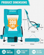 KingCamp Low Beach Chairs 2 Pack, Folding Portable Chair for Adults lightweight Extra Wide Ergonomic High Back Seat 300lbs Heavy Duty Oversized Gear with Carry Bag for Outdoor Lawn Camping Picnic