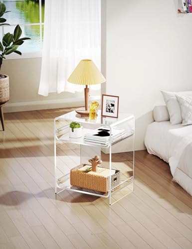 Acrylic End Table Record Player Table with Storage Shelf Clear Side Table Nightstand (15.7x19.7x11.8) (Clear)