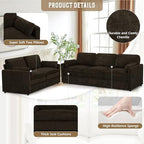 Comfy Chenille Sofa Set with Well-Filled Pillows, Brown | Modern 3 Seater & Loveseat Sofa w/Upholstered Cushions, 2 Pieces Sectional Couch w/Soft & Thickened Seats for Living Room