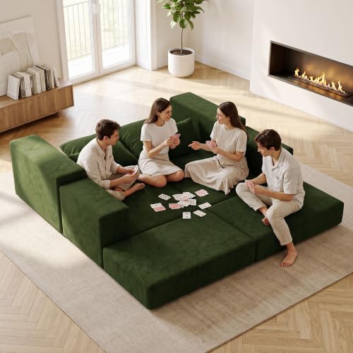 Cloud Modular Sectional Sofa, Comfy Couch for Living Room, Modern L-Shaped Couch with Reversible Chaise, Customizable Sleeper Sofa with Non Slip, No Assembly & Deep Seat, Green