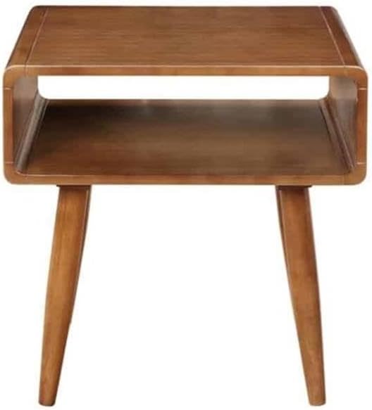Pemberly Row Mid-Century 3-Piece Table Set, Solid Rubberwood, Rich Walnut Finish, Includes Coffee Table & 2 End Tables, Open Cubby Storage, Tapered Legs, Living Room Furniture Ensemble