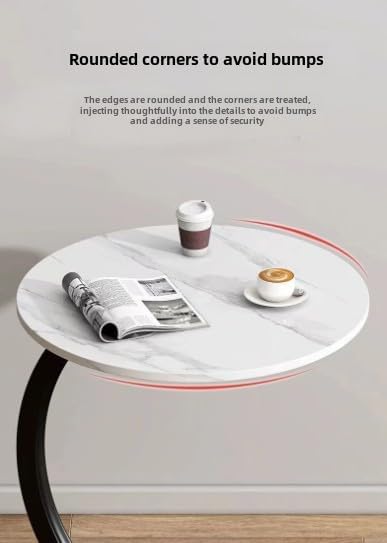 C-Shaped End Table Side Table Wood Sofa Table with Metal Frame for Living Room, Bedroom, Small Spaces (Snow Mountain White + Black Rack)