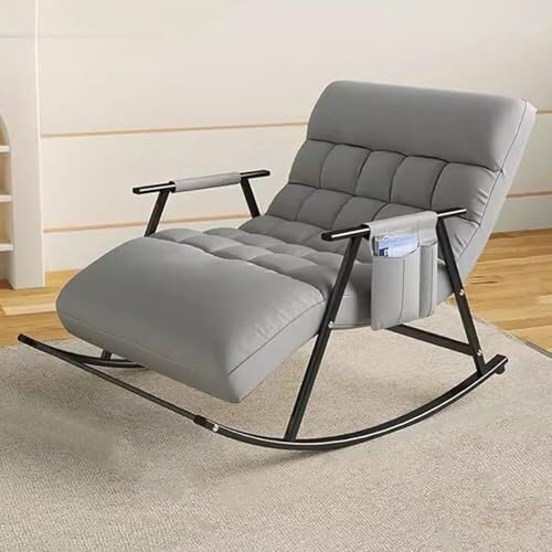 Lazy Sofa Rocking Chair Double Position Glider with Storage Pocket, Soft Cushion, Metal Frame, Living Room Lounge Accent Chair(Gray)