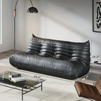Comfy Lazy Floor Sofa Couch,Soft Armless Chair,Faux Leather Lounge Chair,Corner Relax Sofa Couch for Living Room Bedroom,Salon Office,Adults（Black+3 Seat