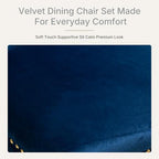Blue Velvet Dining Chairs Set of 6, Fabric Upholstered Kitchen & Dining Room Chair, Tufted Mid Century Modern Dinning Room Chairs, High Back, Gold Metal Legs, Sillas de Comedor