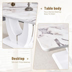 JUFU Dining Table Set for 6 with Chairs PU Upholstered, 63'' White Faux Marble Dining Room Table and Chairs, Modern Dining Room Table and Chairs Set of 6, Rectangle Dinner Table Set for Dining Room