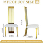 Dining Chairs Set of 6, Luxury Upholstered Boucle Chairs with Slatted Mirrored Polished Metal High Back and Legs, Modern White and Gold Dining Chairs with Breathable Backrest