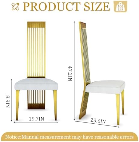 Dining Chairs Set of 6, Luxury Upholstered Boucle Chairs with Slatted Mirrored Polished Metal High Back and Legs, Modern White and Gold Dining Chairs with Breathable Backrest