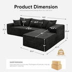 103" L Shaped Sectional Couch for Living Room, Modular Cloud Sofa | Modern Comfy Deep Seat Memory Foam Couch in Box, No Assembly, Right Facing Chaise (1CM Wide Striped Corduroy, Black)