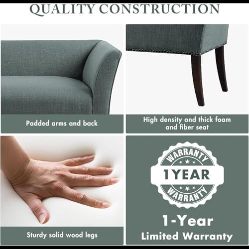 Madison Park Accent Bench, Upholstered with Nailhead Trim, & Padded Seat Entryway Bench Small, End of Bed Bench with Back, 49.5" W x 19.25" D x 23" H, Slate Blue