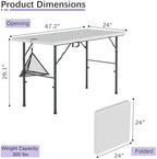 VECELO Folding Table 4 Foot with Mesh Bag, Indoor Outdoor Heavy-Duty Portable w/Handle,Fold-in-Half for Picnic, Party, Camping, White