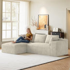 ONEMMLION 96" L-Shaped Cloud Couch Sofa with Chaise, Beige White | Corduroy Comfy Fluffy Modular Deep Seat Memory Foam Compressed Sectional Sofa for Living Room Oversized Left Facing Chaise