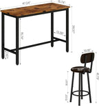 AWQM Bar Table Set of 2, Industrial Bar Table and Chairs Set of 2,3 Piece Bar Height Table with 2 Backrests Stools,Small Kitchen Table for 2,Small Space,Brown & Black